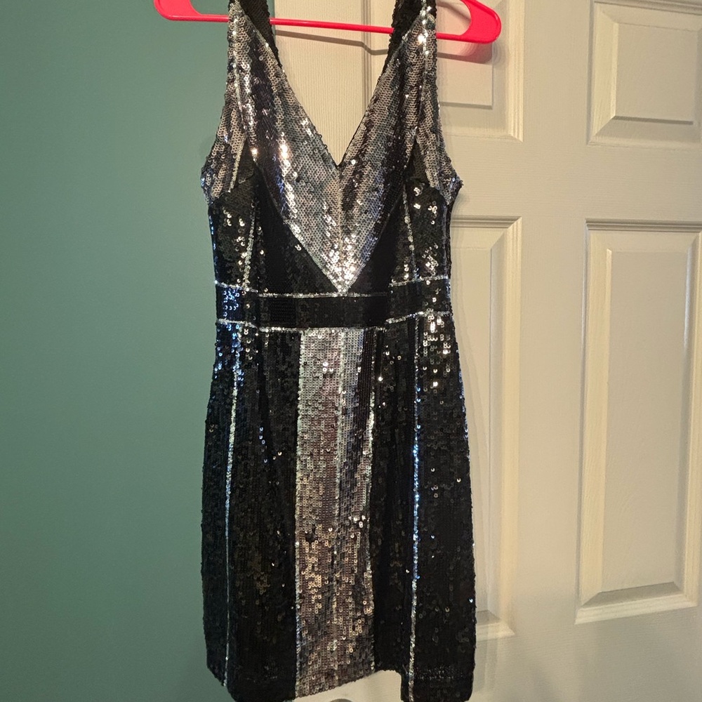 B Darlin Black and Silver Sequin Mini Dress